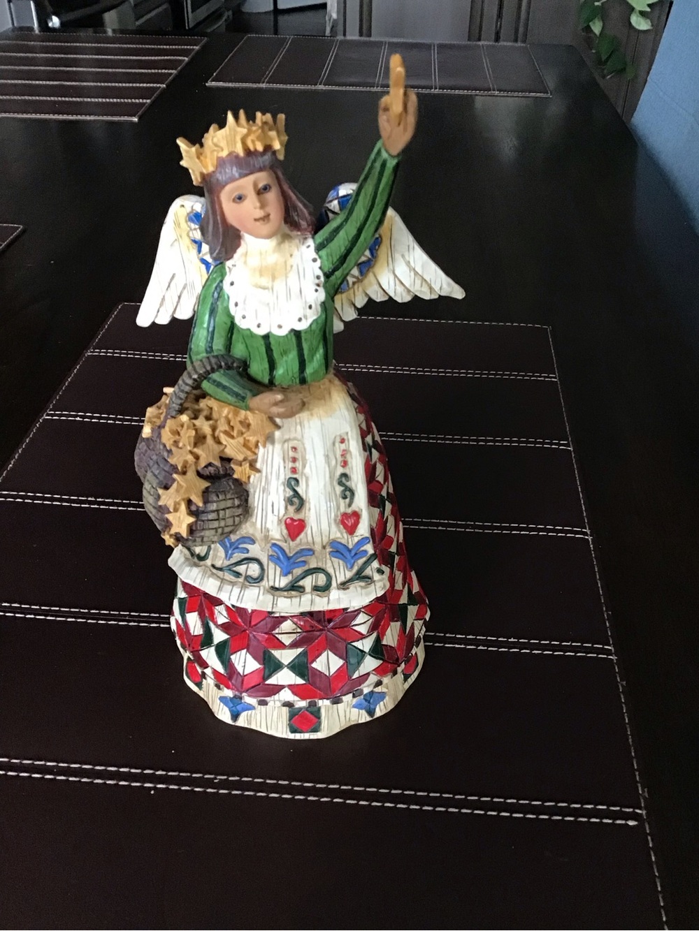 Jim Shore Hand-Painted Angel Figurine in Green, Red, White and Gold